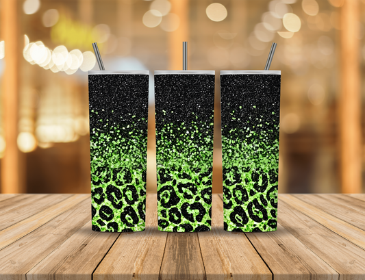 Black Green Glitter Animal Print 20 oz Tumbler Design Digital Download #101