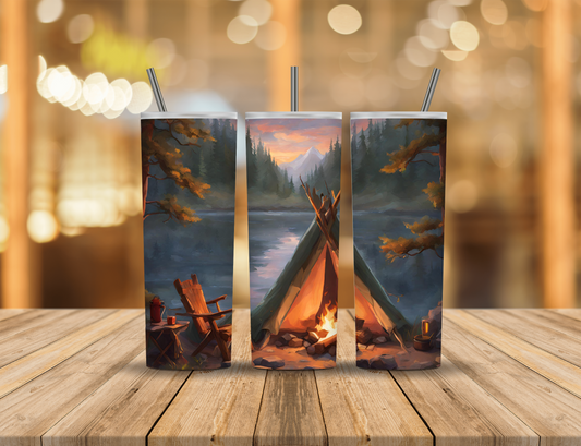 Nature Forest Camping Lake River Mountains 20 oz Tumbler Design Digital Download #486
