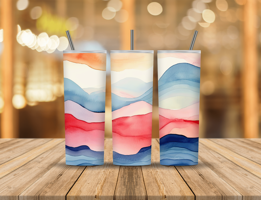 Red White Blue Alcohol Ink Mountains 20 oz Tumbler Design Digital Download #612