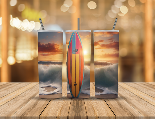 Sunset Ocean Surfboard 20 oz Tumbler Design Digital Download #338