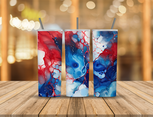 Blue Red White Speckled Abstract Alcohol Ink 20 oz Tumbler Design Digital Download #458