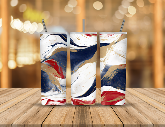 Red White Blue Gold Marble 20 oz Tumbler Design Digital Download #541