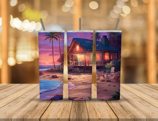 Sunset Beach Cabin 20 oz Tumbler Design Digital Download #40
