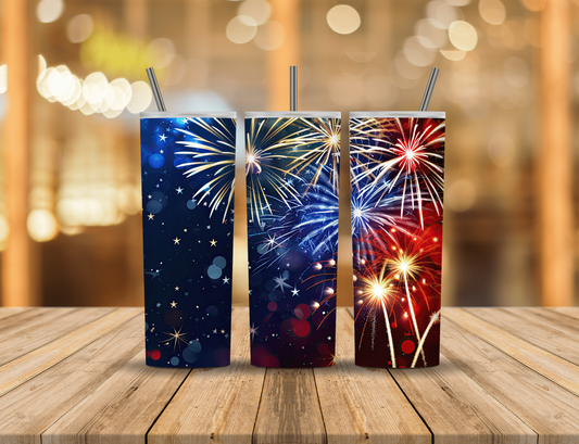 Red White Blue Fireworks 20 oz Tumbler Design Digital Download #615