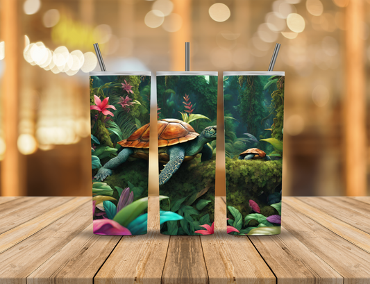 Tropical Jungle Coral Flowers Turtles 20 oz Tumbler Design Digital Download #360
