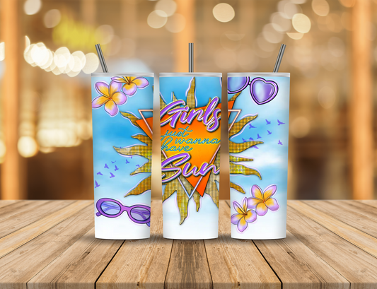 Summer Flowers Sunshine Animated Cartoon Quote 20 oz Tumbler Design Digital Download #754