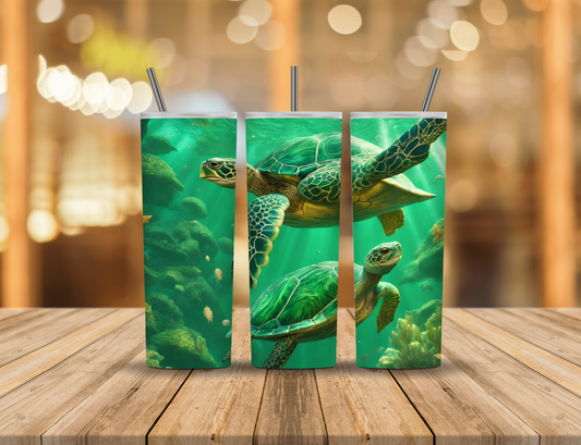 Ocean Green Fish Turtles 20 oz Tumbler Design Digital Download #269