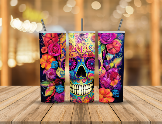 Rainbow Flower Sugar Skull 20 oz Tumbler Design Digital Download #462