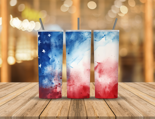 Red White Blue Stars Alcohol Ink 20 oz Tumbler Design Digital Download #579