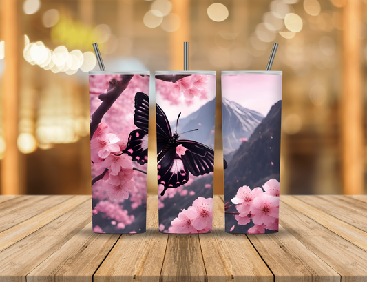 Pink Cherry Blossom Butterfly 20 oz Tumbler Design Digital Download #83
