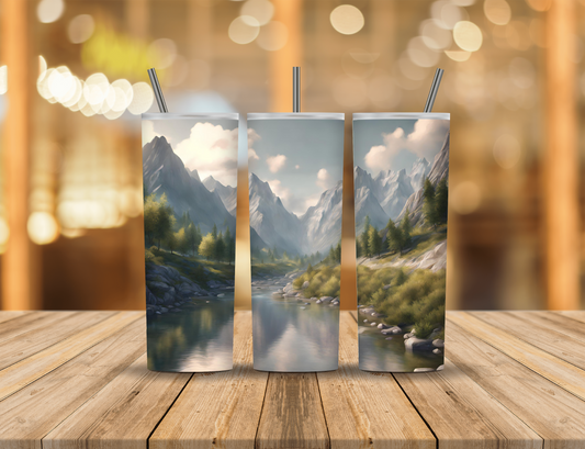 Summer Mountains Lake 20 oz Tumbler Design Digital Download #140