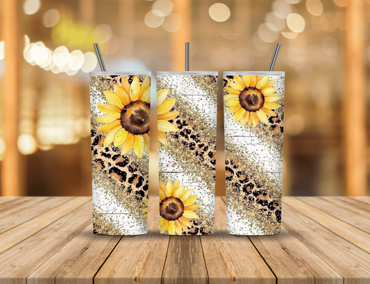 Sunflowers Animal Print Glitter 20 oz Tumbler Design Digital Download #238