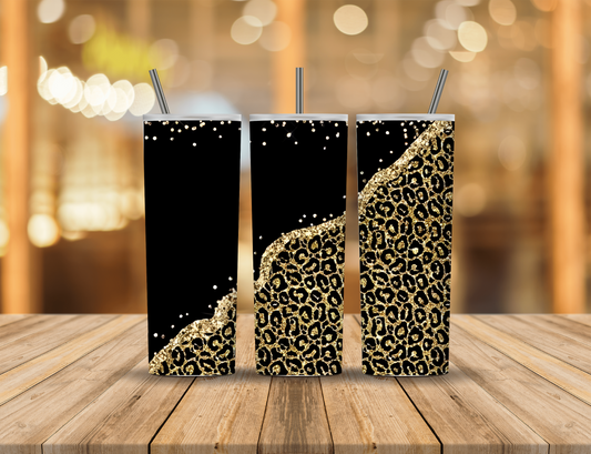 Black Gold Glitter Animal Print 20 oz Tumbler Design Digital Download #76