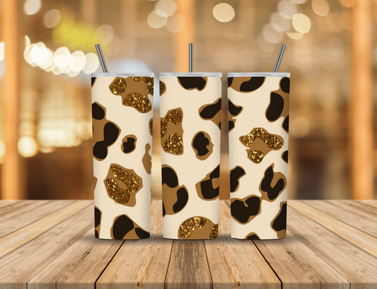 Black Brown Tan Gold Glitter Animal Print 20 oz Tumbler Design Digital Download #250