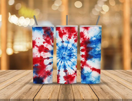 Red White Blue Tie Dye 20 oz Tumbler Design Digital Download #575