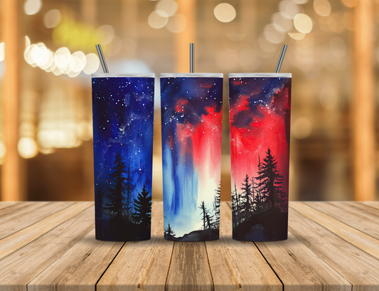 Red White Blue Nature Camping Nightfall Wolf Forest 20 oz Tumbler Design Digital Download #626