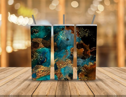 Black Gold Blue Glitter Sparkle Speckled Abstract 20 oz Tumbler Design Digital Download #446