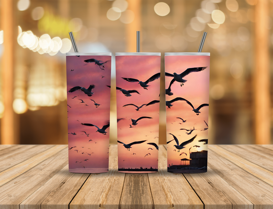Sunset Summer Beach Ocean Birds 20 oz Tumbler Design Digital Download #263