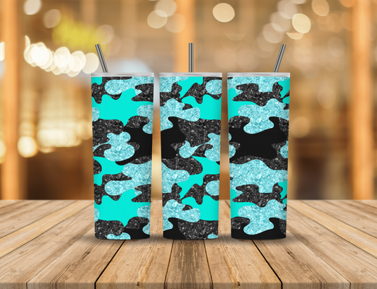 Black Blue Glitter Camo 20 oz Tumbler Design Digital Download #471
