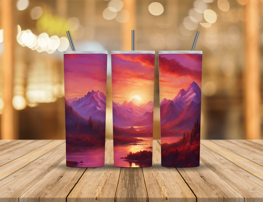 Sunset River Mountains 20 oz Tumbler Design Digital Download #215