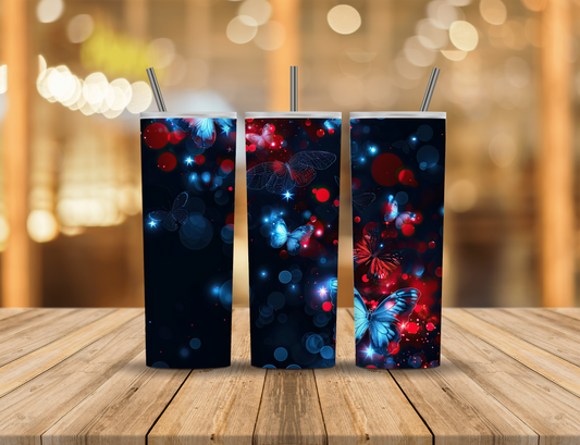 Red White Blue Neon Butterfly 20 oz Tumbler Design Digital Download #514
