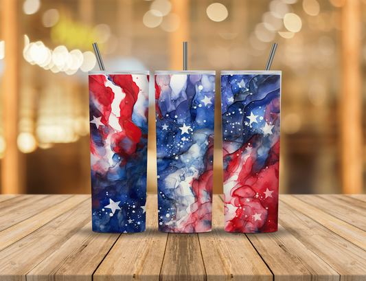 Red White Blue Stars Speckles Alcohol Ink Abstract 20 oz Tumbler Design Digital Download #475