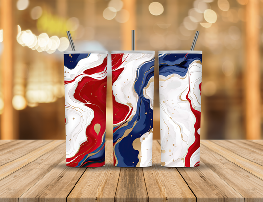 Red White Blue Gold Marble 20 oz Tumbler Design Digital Download #577