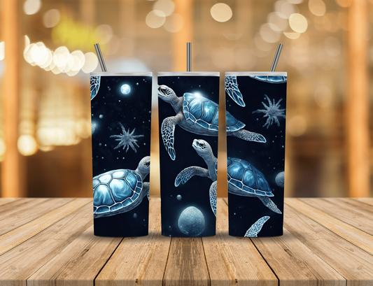 Dark Ocean Blue Turtles 20 oz Tumbler Design Digital Download #256