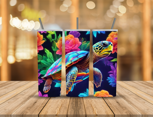 Neon Flower Turtle 20 oz Tumbler Design Digital Download #114