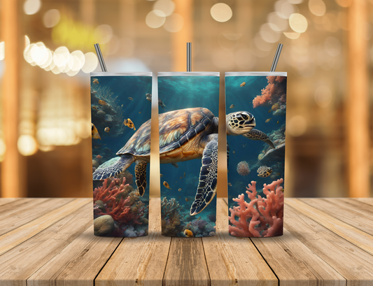 Ocean Blue Coral Turtle 20 oz Tumbler Design Digital Download #311