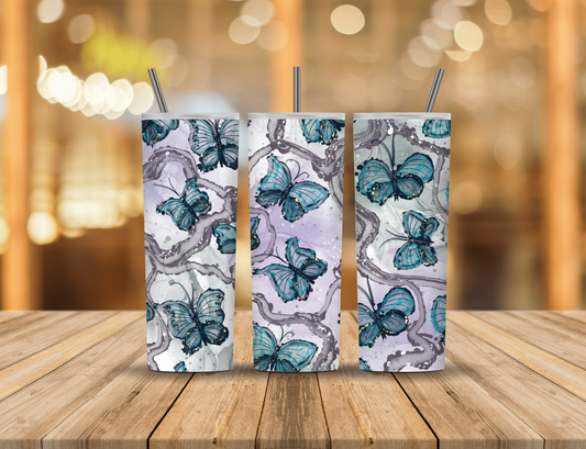 Blue Abstract Butterfly 20 oz Tumbler Design Digital Download #47