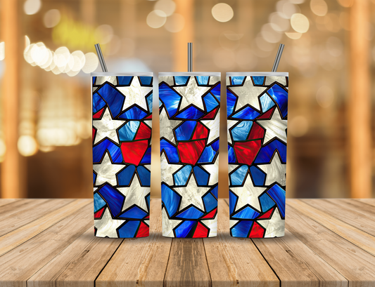 Red White Blue Star Stained Glass 20 oz Tumbler Design Digital Download #564