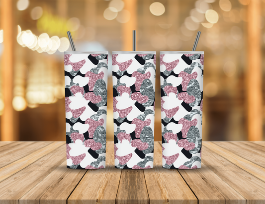 Black White Pink Grey Glitter Camo 20 oz Tumbler Design Digital Download #453