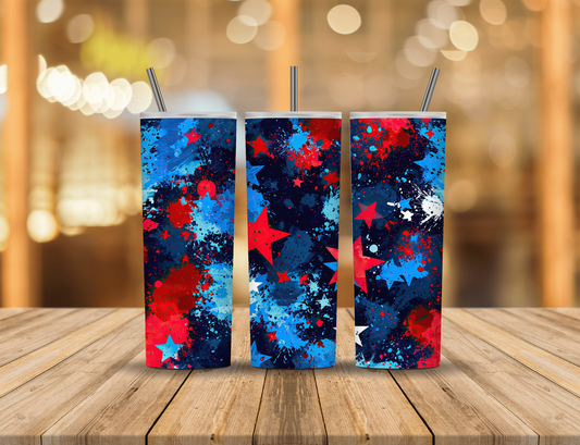 Red White Blue Stars Splatter 20 oz Tumbler Design Digital Download #546