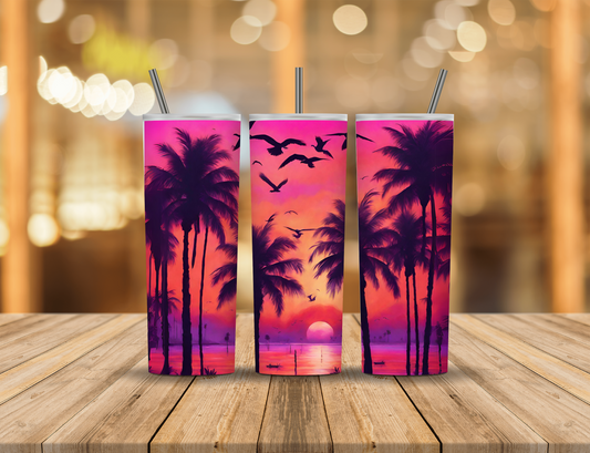 Sunset Ocean Palm Trees 20 oz Tumbler Design Digital Download #352