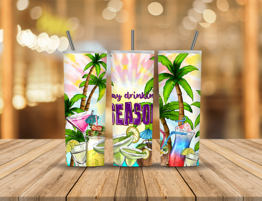 Cartoon Animated Summer Beach Ocean Palm Trees Quote 20 oz Tumbler Design Digital Download #437