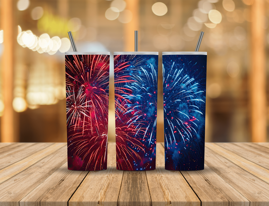 Red White Blue Fireworks 20 oz Tumbler Design Digital Download #614