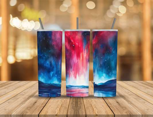 Red White Blue Northern Lights Lake River Nature Mountains 20 oz Tumbler Design Digital Download #627