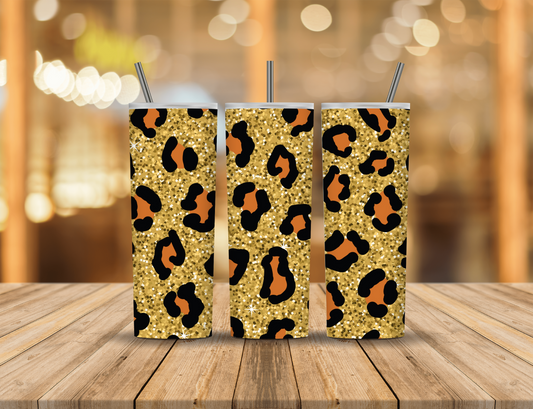 Brown Black Gold Glitter Animal Print 20 oz Tumbler Design Digital Download #224