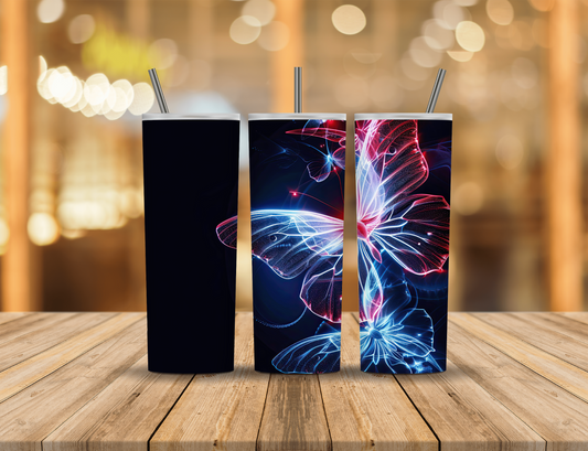 Red White Blue Neon Butterfly 20 oz Tumbler Design Digital Download #512