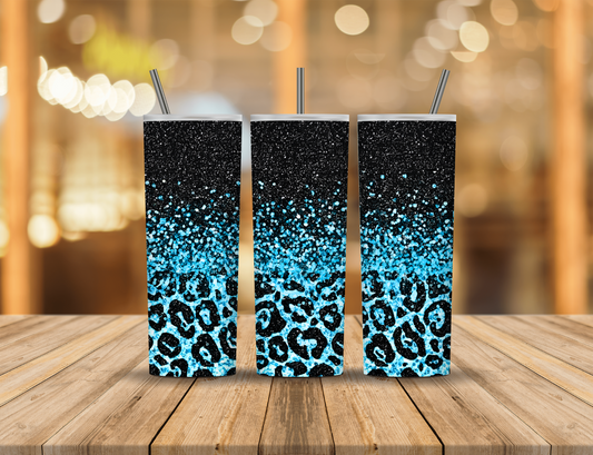 Blue Black Glitter Animal Print 20 oz Tumbler Design Digital Download #81