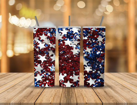Red White Blue Star Glitter Confetti 20 oz Tumbler Design Digital Download #524