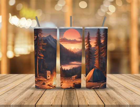 Camping Forest Lake River Mountains Nature 20 oz Tumbler Design Digital Download #435