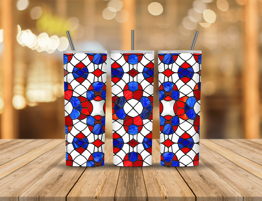 Red White Blue Stained Glass 20 oz Tumbler Design Digital Download #549