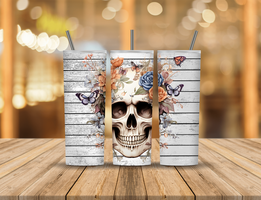 Flowers Skulls Butterfly Stripes 20 oz Tumbler Design Digital Download #634