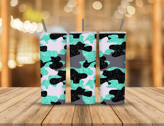 Blue Green Grey White Black Glitter Camo 20 oz Tumbler Design Digital Download #488