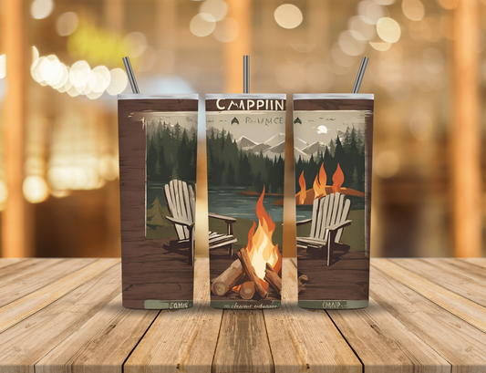 Campiing Cartoon Animated Summer Campfire Nature Forest 20 oz Tumbler Design Digital Download #451
