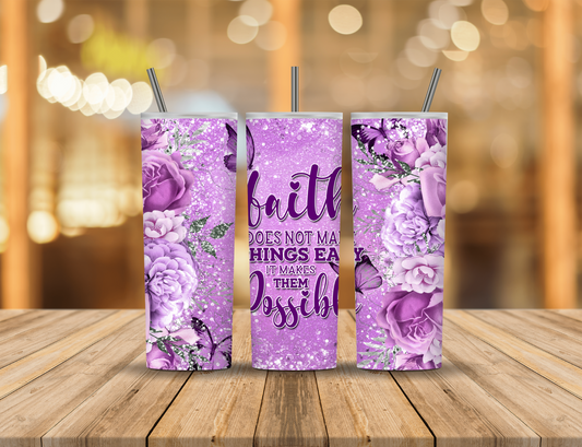 Flowers Roses Butterfly Purple Glitter Sparkle Faith Religious 20 oz Tumbler Design Digital Download #180