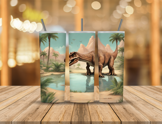 Summer Mountains Palm Trees Lake Dinosaur 20 oz Tumbler Design Digital Download #294