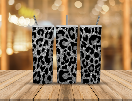 Black Silver Glitter Animal Print 20 oz Tumbler Design Digital Download #293